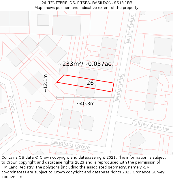 26, TENTERFIELDS, PITSEA, BASILDON, SS13 1BB: Plot and title map