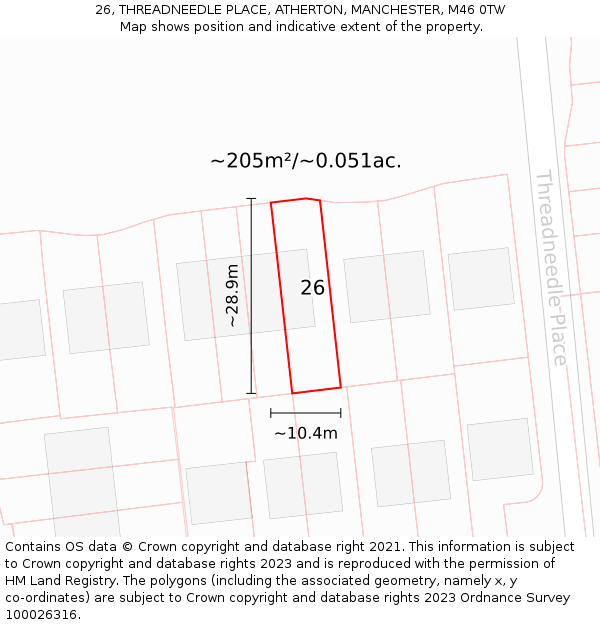 26, THREADNEEDLE PLACE, ATHERTON, MANCHESTER, M46 0TW: Plot and title map