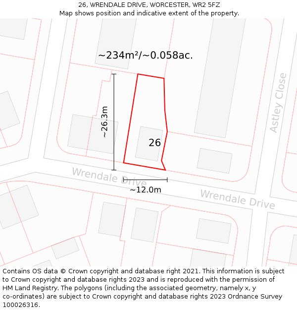 26, WRENDALE DRIVE, WORCESTER, WR2 5FZ: Plot and title map