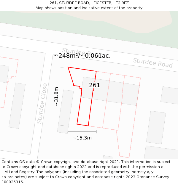 261, STURDEE ROAD, LEICESTER, LE2 9FZ: Plot and title map
