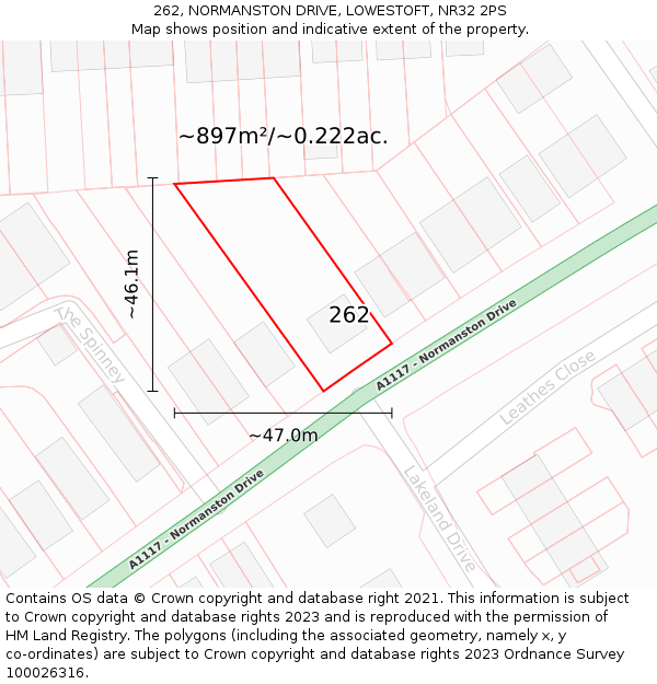 262, NORMANSTON DRIVE, LOWESTOFT, NR32 2PS: Plot and title map
