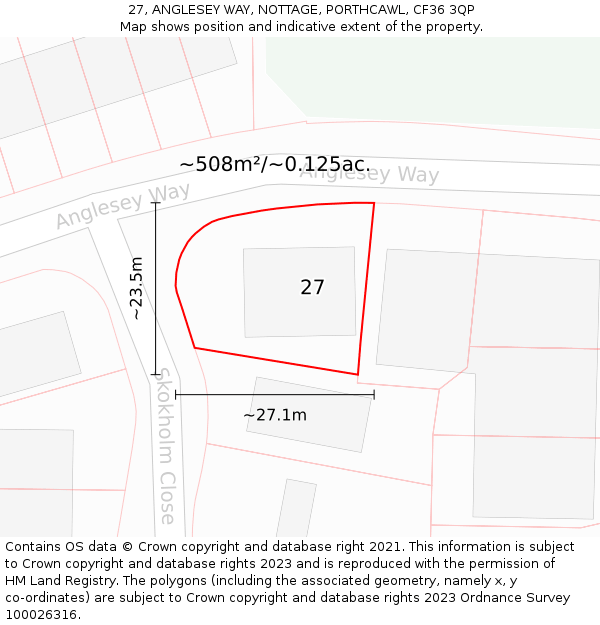 27, ANGLESEY WAY, NOTTAGE, PORTHCAWL, CF36 3QP: Plot and title map