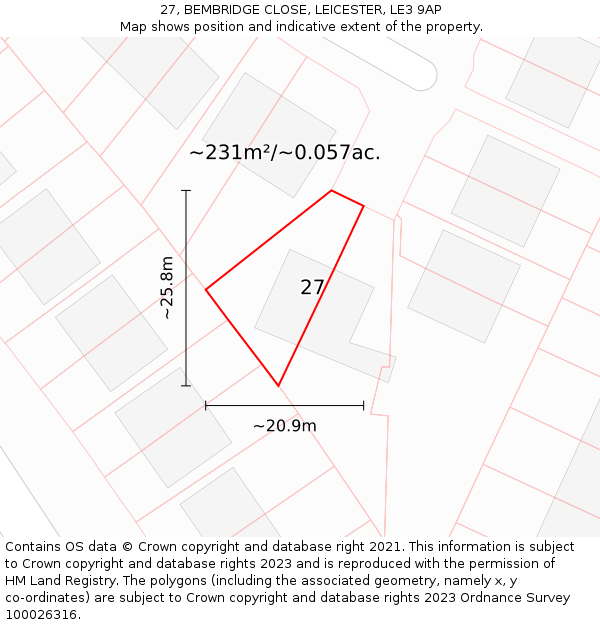 27, BEMBRIDGE CLOSE, LEICESTER, LE3 9AP: Plot and title map