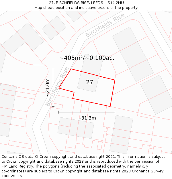 27, BIRCHFIELDS RISE, LEEDS, LS14 2HU: Plot and title map