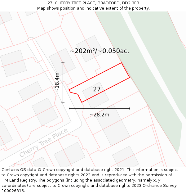 27, CHERRY TREE PLACE, BRADFORD, BD2 3FB: Plot and title map