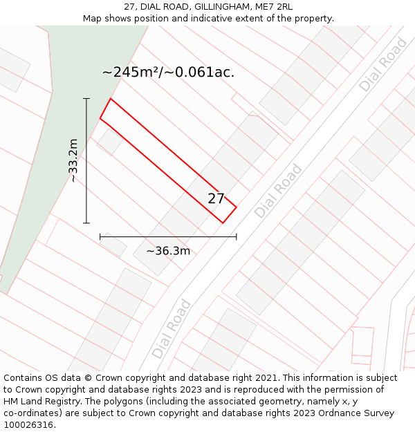 27, DIAL ROAD, GILLINGHAM, ME7 2RL: Plot and title map