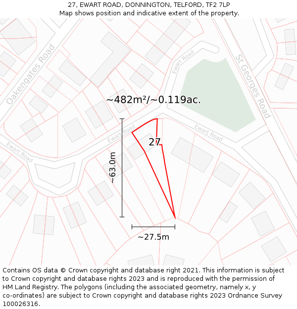 27, EWART ROAD, DONNINGTON, TELFORD, TF2 7LP: Plot and title map