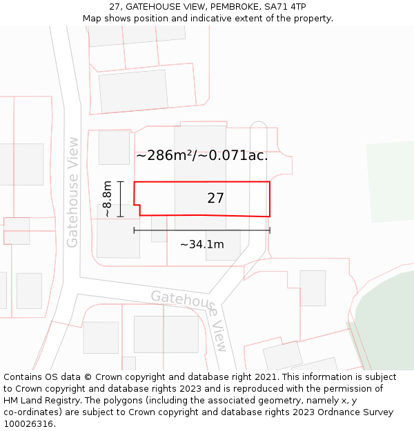 27, GATEHOUSE VIEW, PEMBROKE, SA71 4TP: Plot and title map