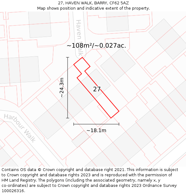27, HAVEN WALK, BARRY, CF62 5AZ: Plot and title map