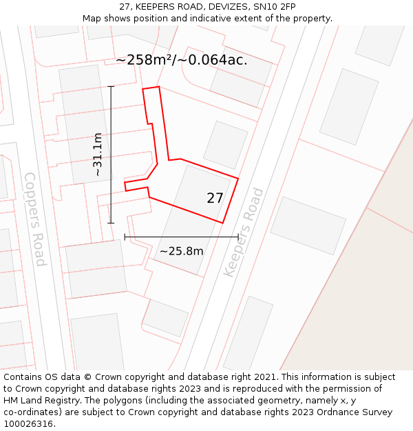 27, KEEPERS ROAD, DEVIZES, SN10 2FP: Plot and title map