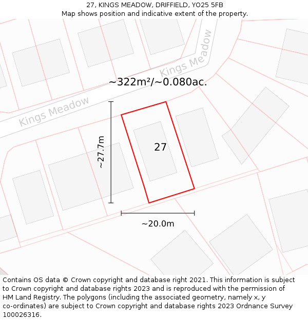 27, KINGS MEADOW, DRIFFIELD, YO25 5FB: Plot and title map