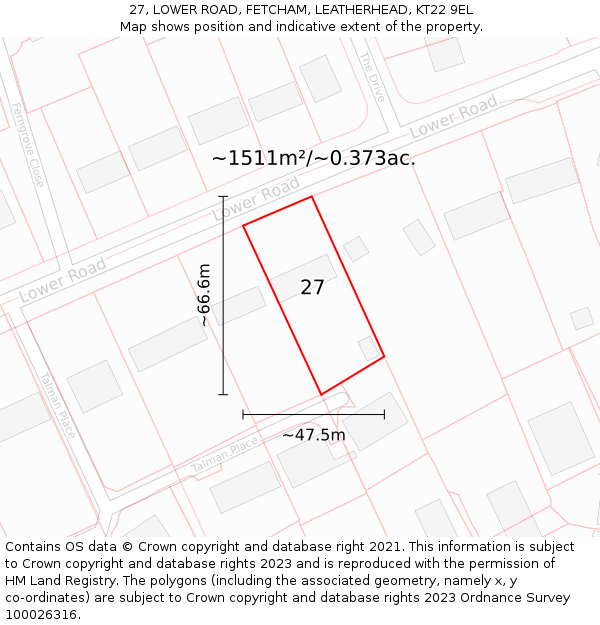 27, LOWER ROAD, FETCHAM, LEATHERHEAD, KT22 9EL: Plot and title map