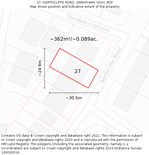 27, NORTHCLIFFE ROAD, GRANTHAM, NG31 8DP: Plot and title map
