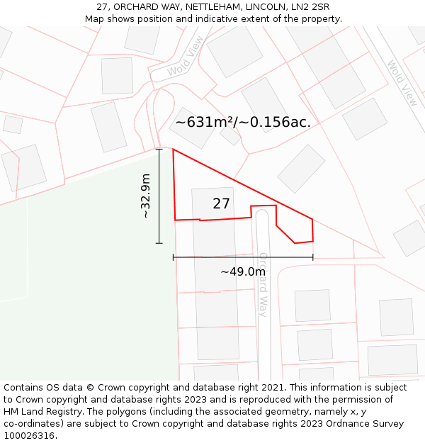 27, ORCHARD WAY, NETTLEHAM, LINCOLN, LN2 2SR: Plot and title map