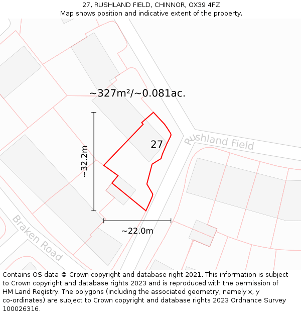 27, RUSHLAND FIELD, CHINNOR, OX39 4FZ: Plot and title map