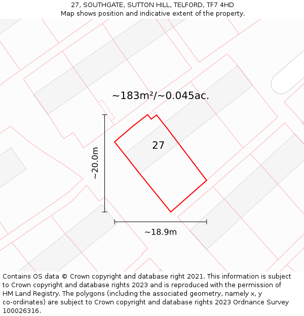 27, SOUTHGATE, SUTTON HILL, TELFORD, TF7 4HD: Plot and title map