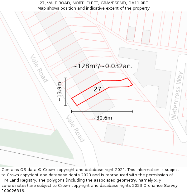 27, VALE ROAD, NORTHFLEET, GRAVESEND, DA11 9RE: Plot and title map