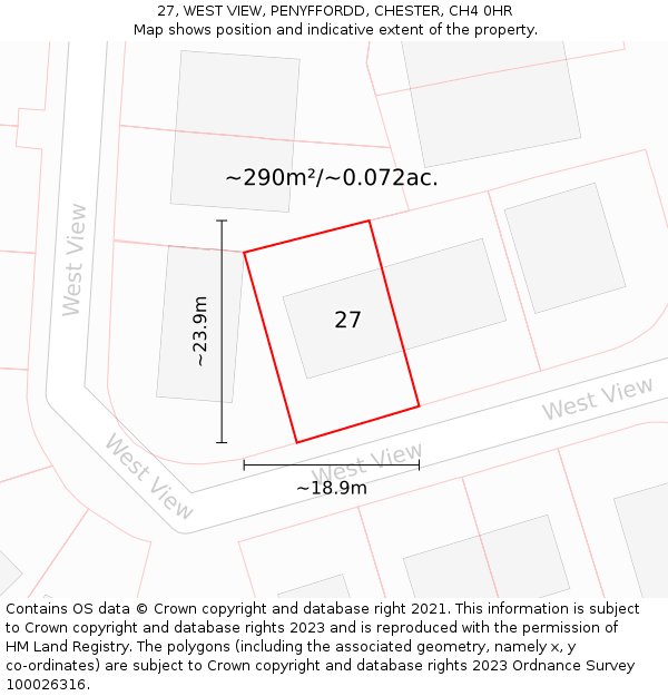 27, WEST VIEW, PENYFFORDD, CHESTER, CH4 0HR: Plot and title map