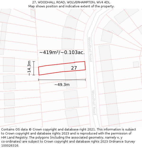 27, WOODHALL ROAD, WOLVERHAMPTON, WV4 4DL: Plot and title map