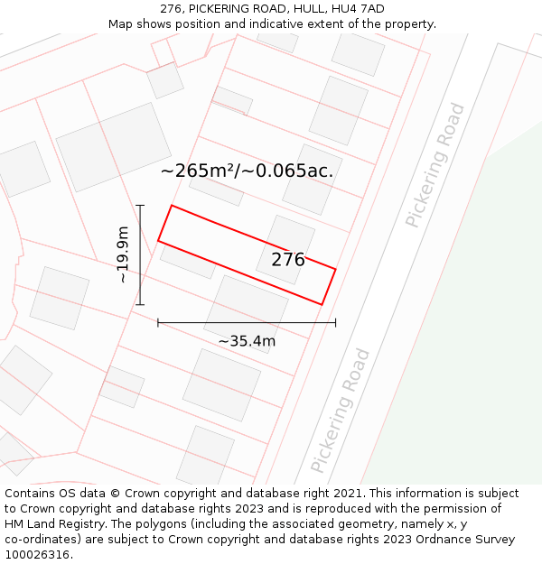 276, PICKERING ROAD, HULL, HU4 7AD: Plot and title map