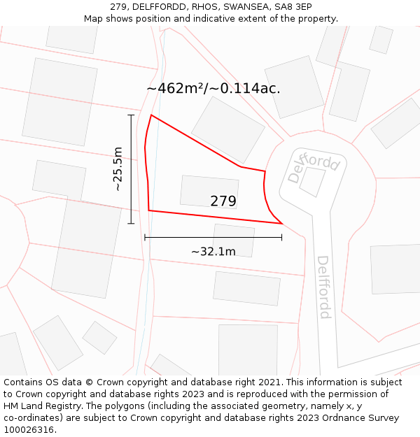 279, DELFFORDD, RHOS, SWANSEA, SA8 3EP: Plot and title map