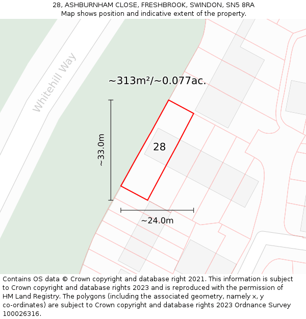 28, ASHBURNHAM CLOSE, FRESHBROOK, SWINDON, SN5 8RA: Plot and title map