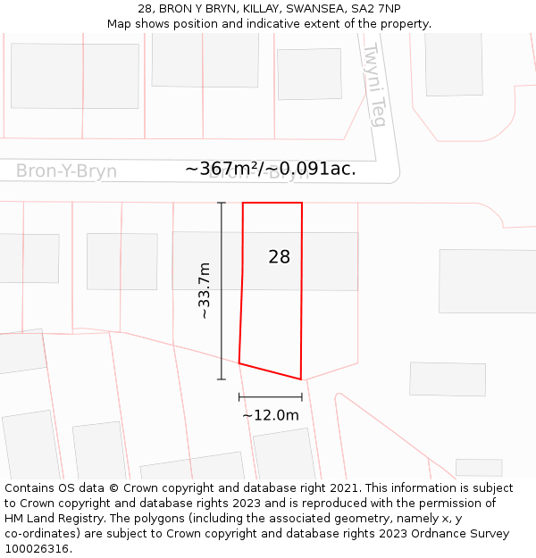 28, BRON Y BRYN, KILLAY, SWANSEA, SA2 7NP: Plot and title map