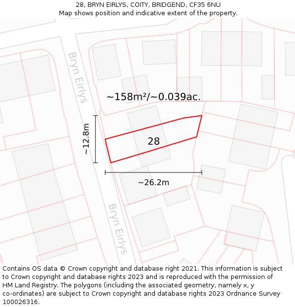 28, BRYN EIRLYS, COITY, BRIDGEND, CF35 6NU: Plot and title map