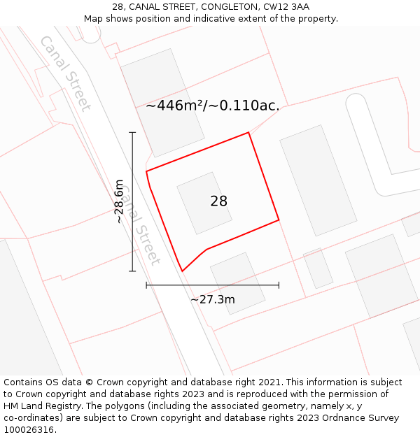 28, CANAL STREET, CONGLETON, CW12 3AA: Plot and title map