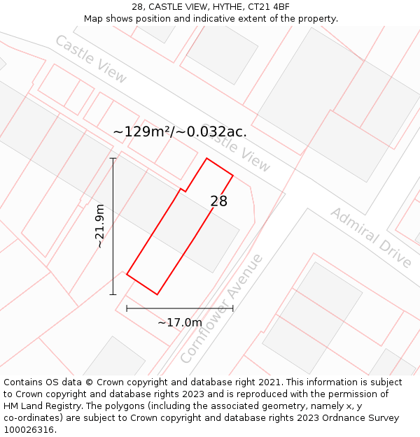 28, CASTLE VIEW, HYTHE, CT21 4BF: Plot and title map