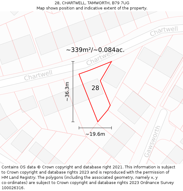 28, CHARTWELL, TAMWORTH, B79 7UG: Plot and title map