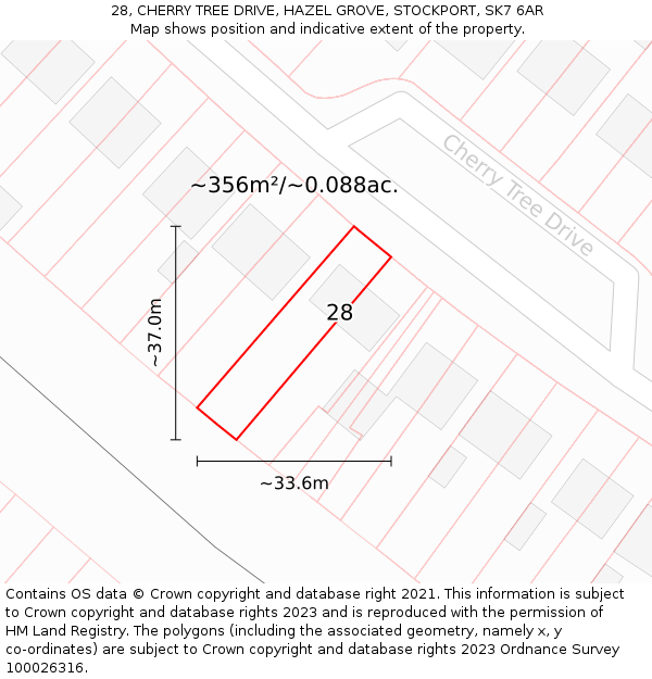 28, CHERRY TREE DRIVE, HAZEL GROVE, STOCKPORT, SK7 6AR: Plot and title map
