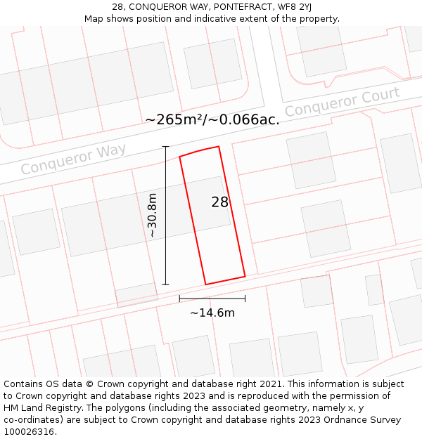 28, CONQUEROR WAY, PONTEFRACT, WF8 2YJ: Plot and title map
