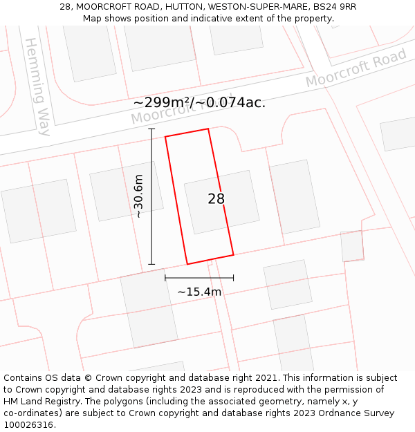 28, MOORCROFT ROAD, HUTTON, WESTON-SUPER-MARE, BS24 9RR: Plot and title map