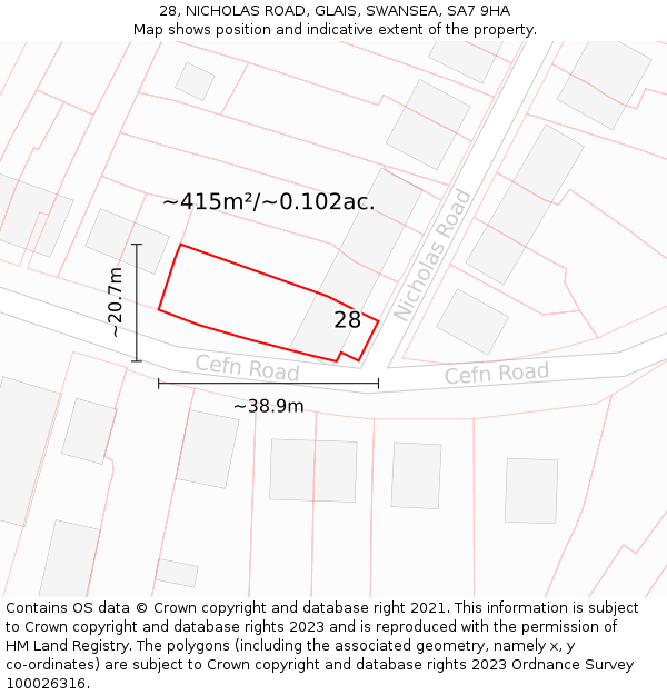 28, NICHOLAS ROAD, GLAIS, SWANSEA, SA7 9HA: Plot and title map