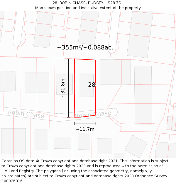 28, ROBIN CHASE, PUDSEY, LS28 7DH: Plot and title map