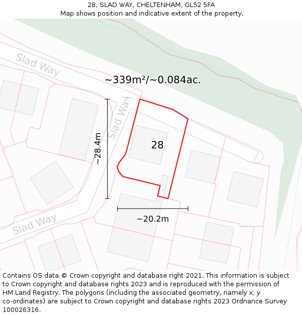 28, SLAD WAY, CHELTENHAM, GL52 5FA: Plot and title map