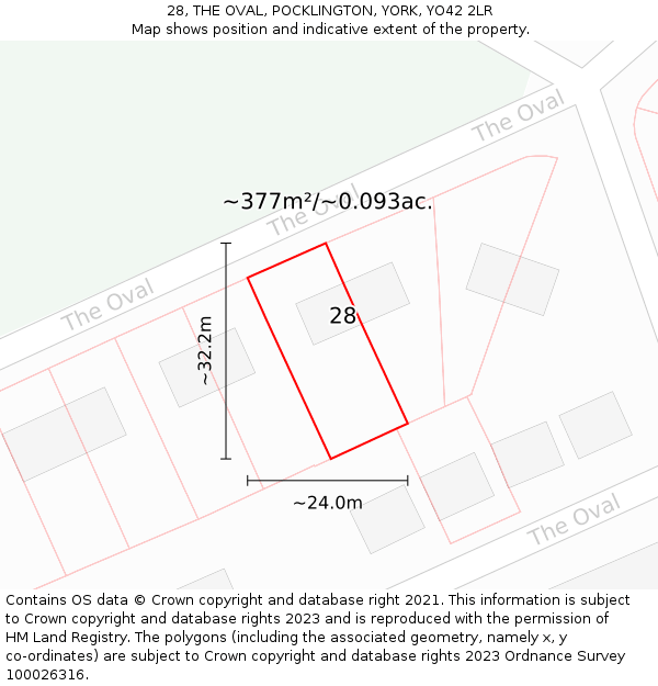 28, THE OVAL, POCKLINGTON, YORK, YO42 2LR: Plot and title map