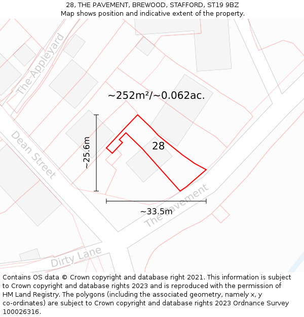 28, THE PAVEMENT, BREWOOD, STAFFORD, ST19 9BZ: Plot and title map