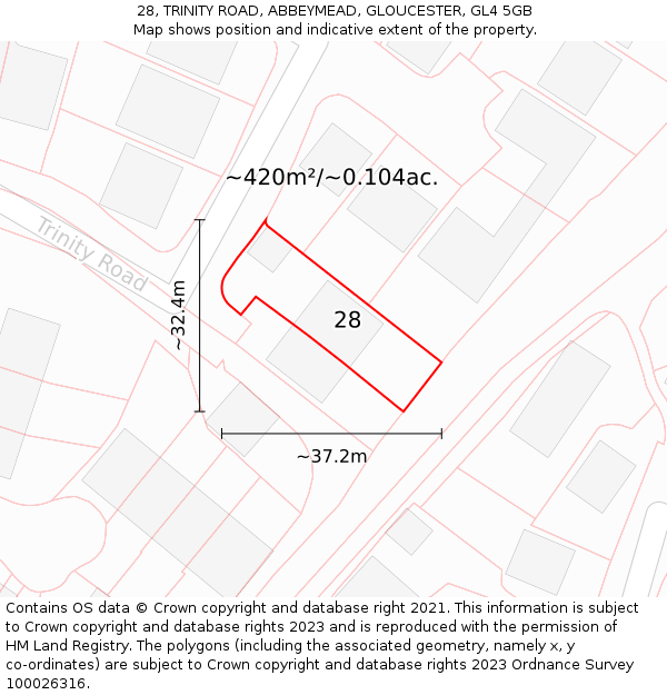 28, TRINITY ROAD, ABBEYMEAD, GLOUCESTER, GL4 5GB: Plot and title map
