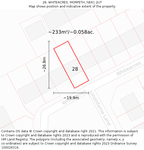 28, WHITEACRES, MORPETH, NE61 2UT: Plot and title map