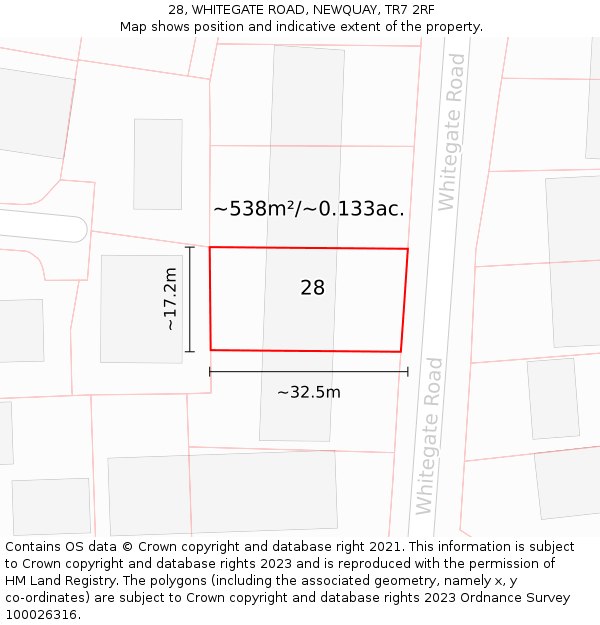 28, WHITEGATE ROAD, NEWQUAY, TR7 2RF: Plot and title map