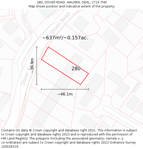 280, DOVER ROAD, WALMER, DEAL, CT14 7NR: Plot and title map
