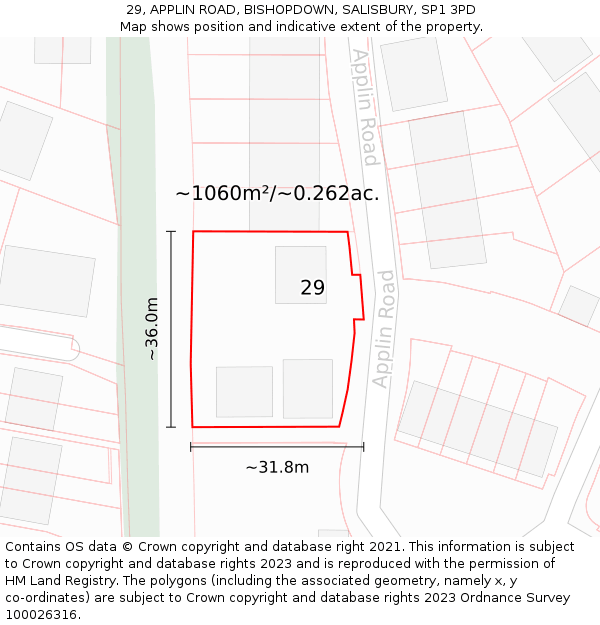 29, APPLIN ROAD, BISHOPDOWN, SALISBURY, SP1 3PD: Plot and title map
