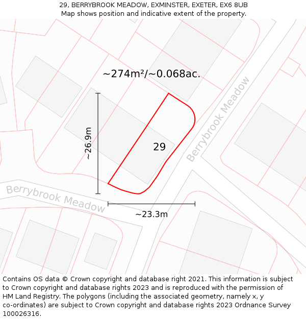 29, BERRYBROOK MEADOW, EXMINSTER, EXETER, EX6 8UB: Plot and title map