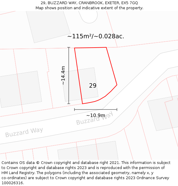 29, BUZZARD WAY, CRANBROOK, EXETER, EX5 7GQ: Plot and title map