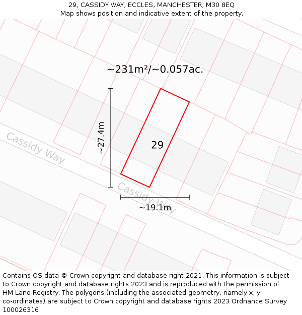 29, CASSIDY WAY, ECCLES, MANCHESTER, M30 8EQ: Plot and title map