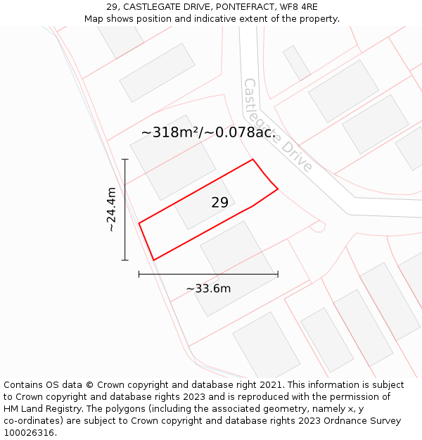 29, CASTLEGATE DRIVE, PONTEFRACT, WF8 4RE: Plot and title map