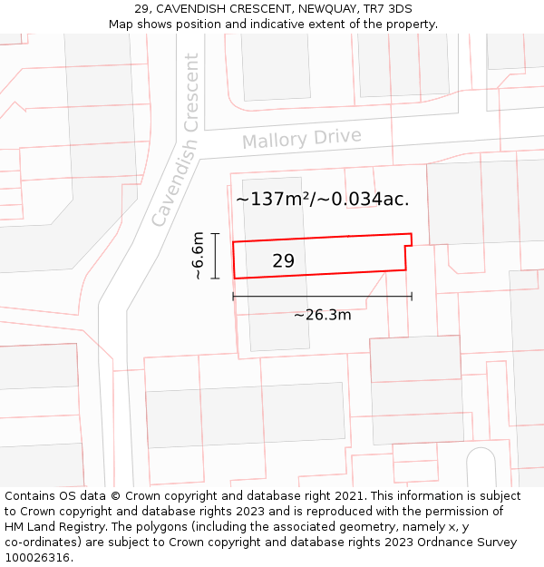 29, CAVENDISH CRESCENT, NEWQUAY, TR7 3DS: Plot and title map
