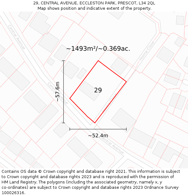 29, CENTRAL AVENUE, ECCLESTON PARK, PRESCOT, L34 2QL: Plot and title map